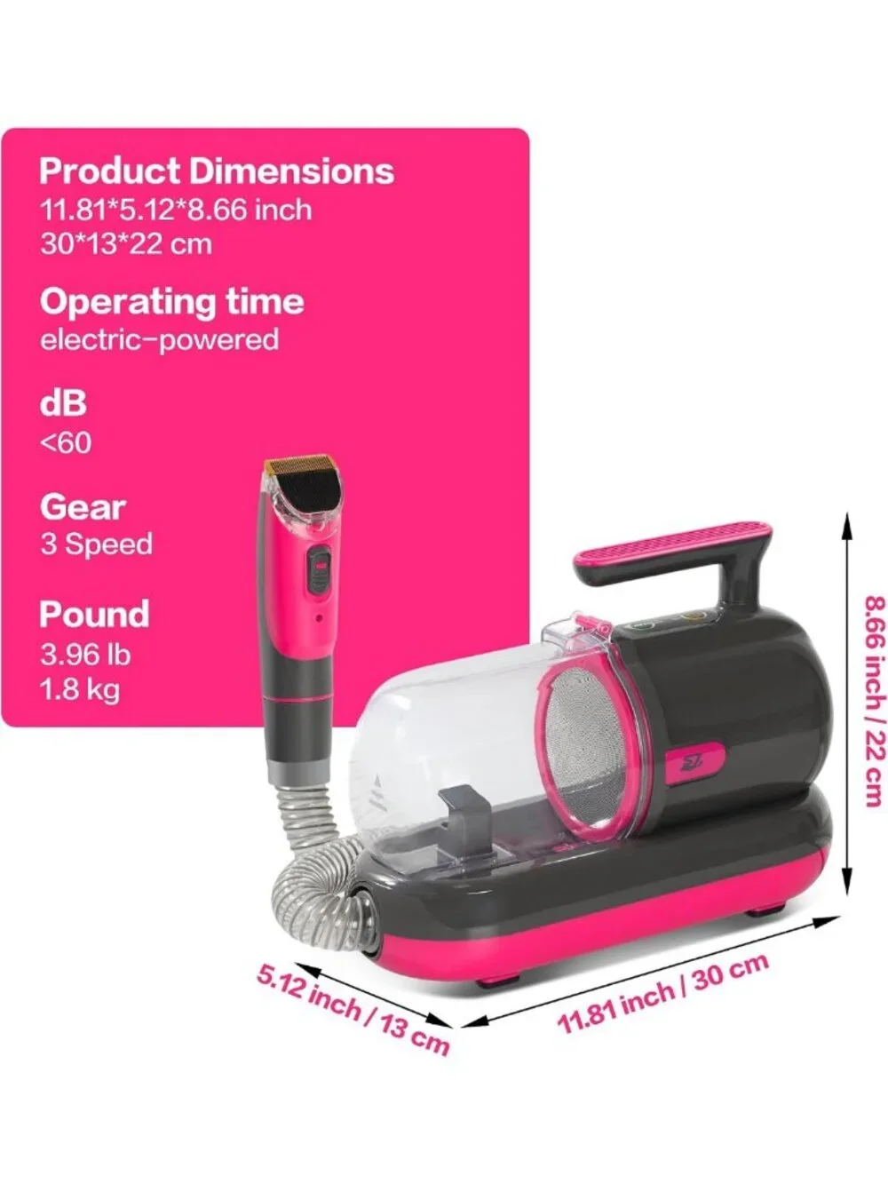 Pet Grooming Vacuum Kit with Clippers & Nail Grinder, Low-Noise Shedding Vacuum
